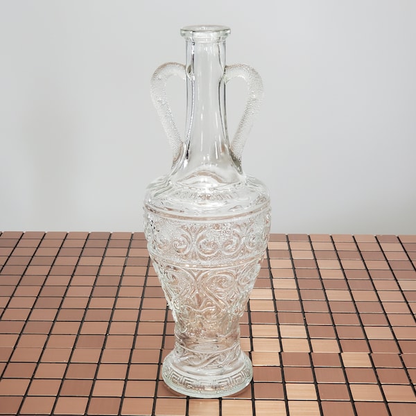 Vintage Amphora Decanter Pressed Glass Textured Wine Bottle Liquor Bottle