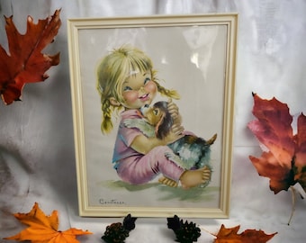 Constanza Sandgaard Denmark Framed Art Print Blonde Little Girl with Puppy
