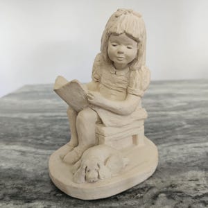Austin Sculpture Dee Crowley Happy Ending Baby Bright Eyes 1987 Girl  Dog Durastone Resin Mix Figurine