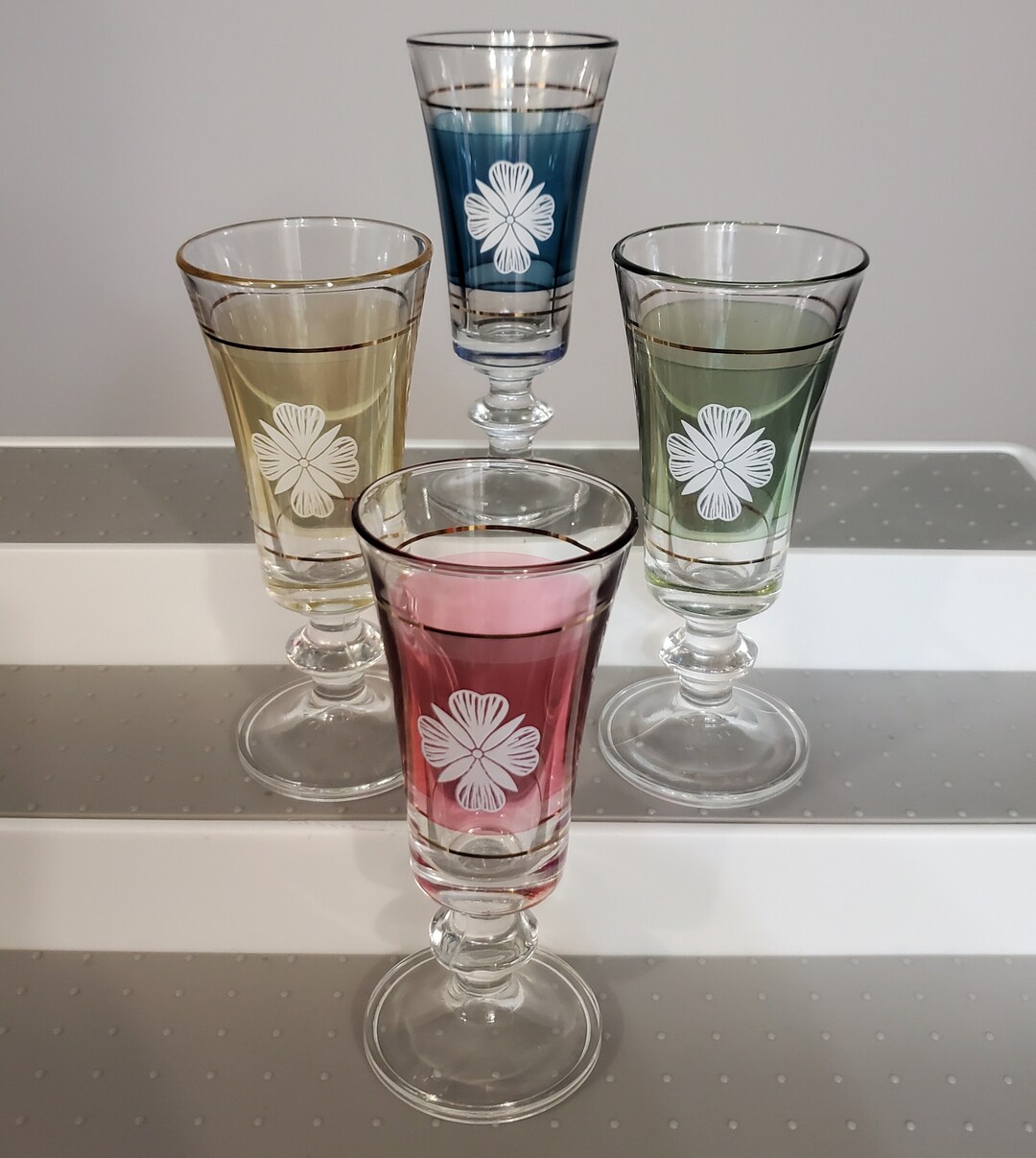 Set of 4 Italian Cordial Glasses Floral W/ Gold Accents Etsy