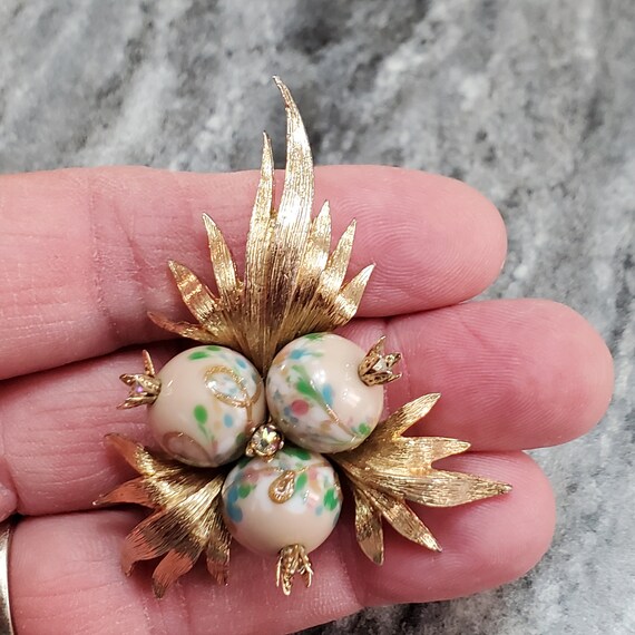 Vintage Canada Pin Brooch W 3 Beads Gold Tone Marked 1387 Custom