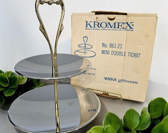 Vintage Kromex No. 861-21 Mini Double Tidbit 2 Tier Serving Trays Vogue Giftware