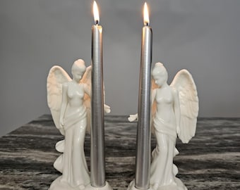 House of Lloyd Christmas Angels 8" Elegant Taper Candle Holder 2001 Set of 2