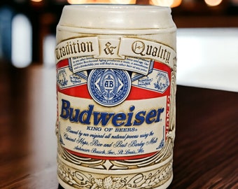Vintage Anheuser Busch Budweiser Label Beer Stein Mug Ceramarte Stoneware Brazil 1995