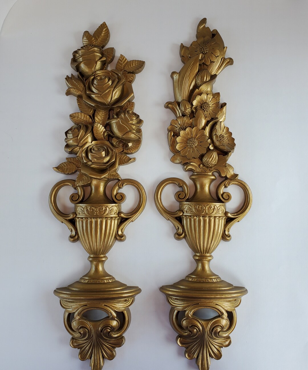 1970 Syroco Wall Art Syroco Potted Flowers 7188 7189 MCM Plastic Wall