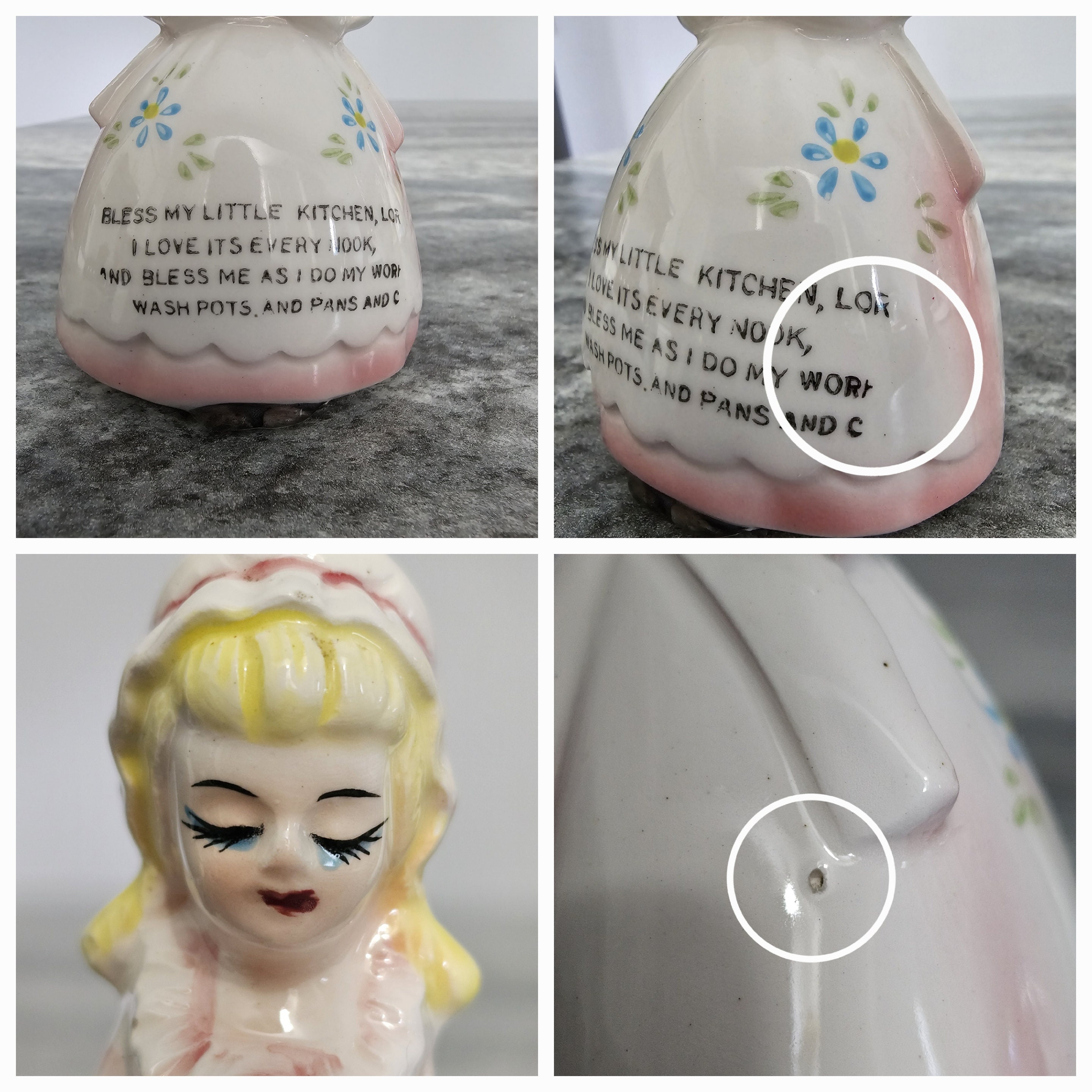 Vintage Praying Girls W/kitchen Prayer on Apron Salt & Pepper