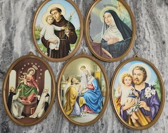 Lady Angela Italy Religious Wall Plaques Catholic Religious Oval Plastic Frame - St. Joseph, Jesus, St. Rita, St. Anthony, Holy Family