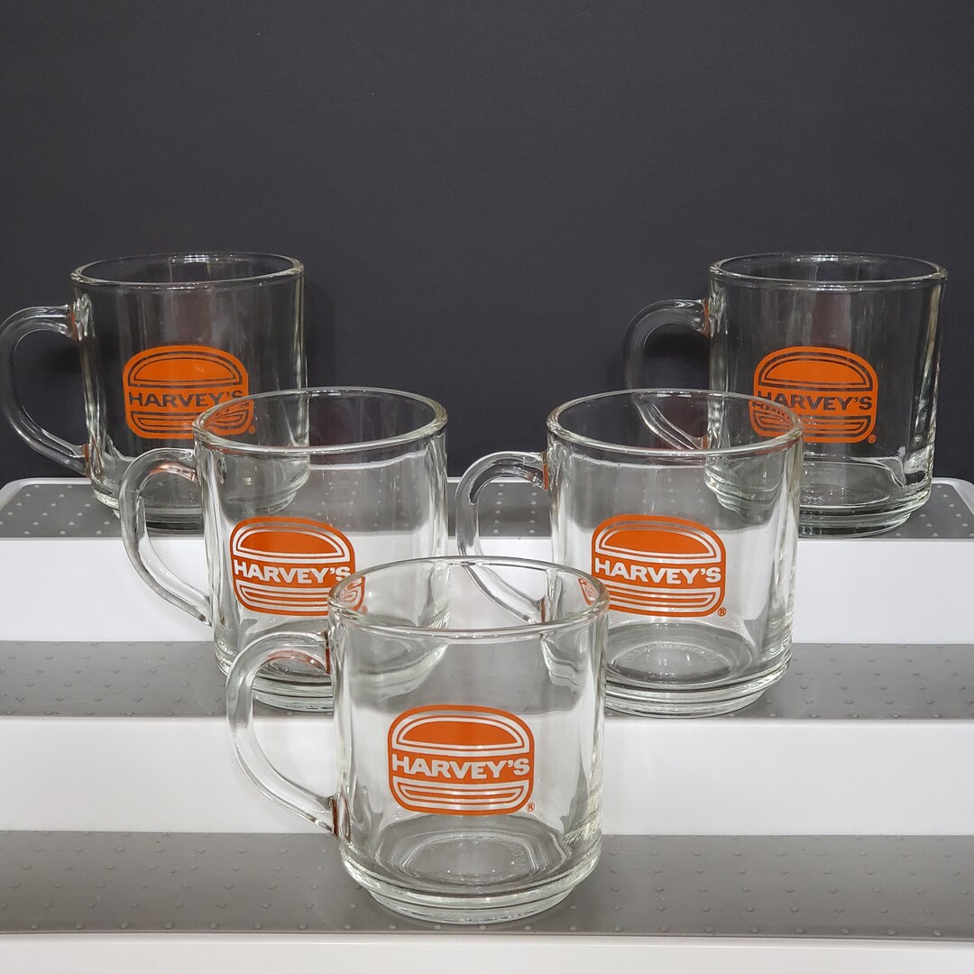 Vintage Lot of 5 Harveys Restaurant Clear Glass Coffee Mugs Cups Etsy