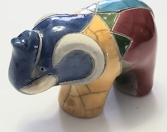 Fenix Raku Pottery Elephant Figurine Made in South Africa Hand Crafted