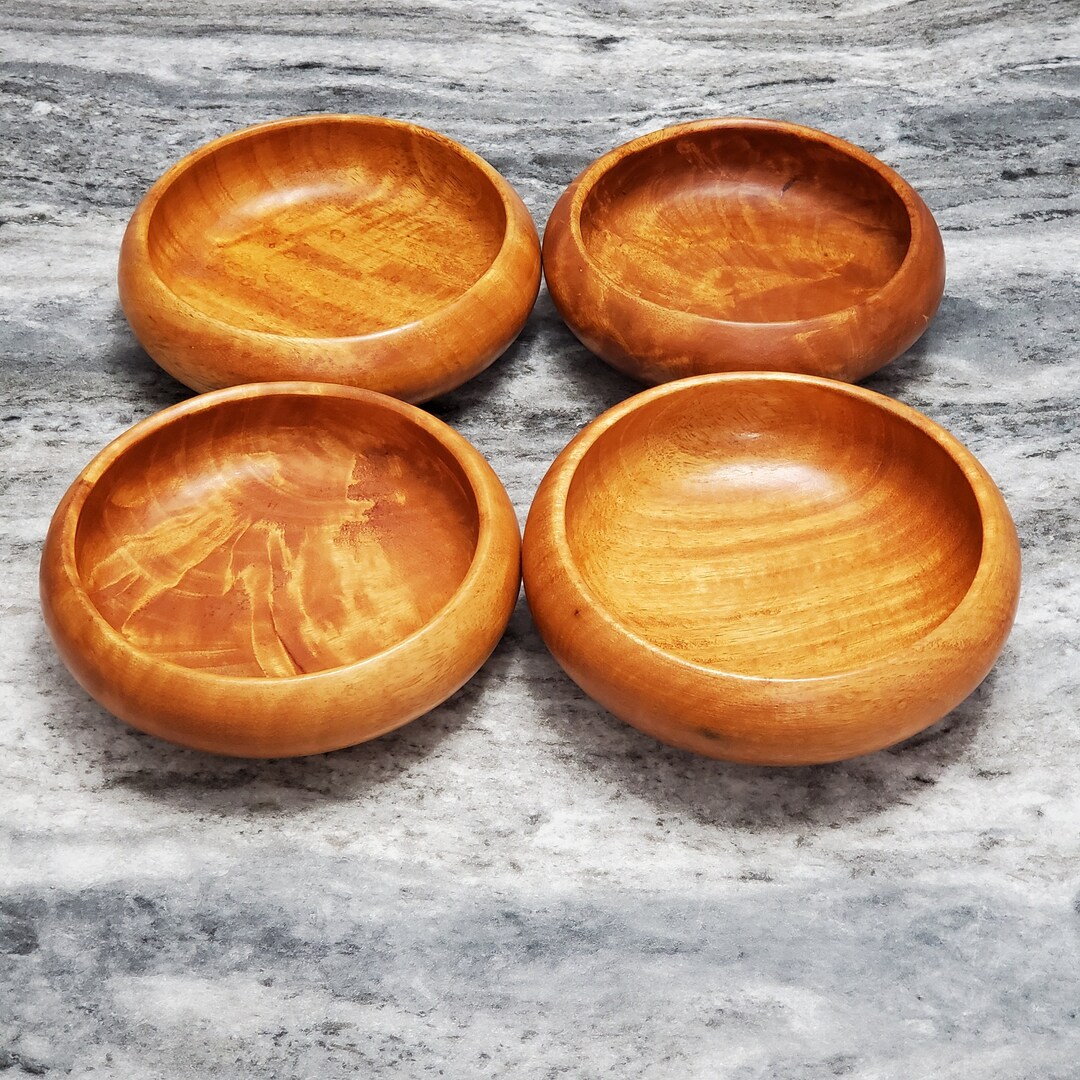 Set of 4 Curved Wood Salad Bowls Made in the Philippines Etsy