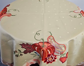Pumpkin Gourd Embroidered Applique Tablecloth Table Topper Square 33"x33in - 100% Polyester