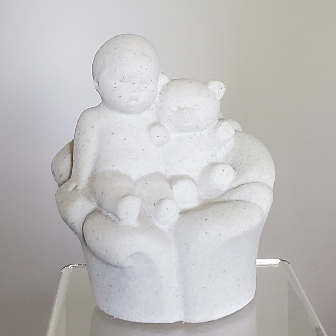 Marbell Stone Art Belgium Sandstone Figurine Baby With Teddy Bear