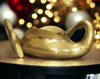 Vintage Double Head Swan Planter 14" Korea Brass Planter
