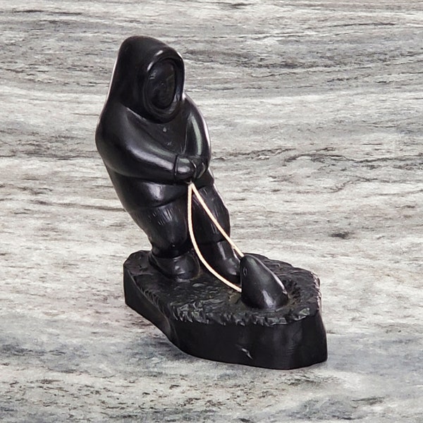 Boma Seal Hunter Carved Figurine Composite Soapstone Resin Boma Canada Figurine