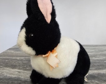 1988 Dakin Bunny Black and White Plush Vintage Rabbit Plush Stuffed Animal Toy