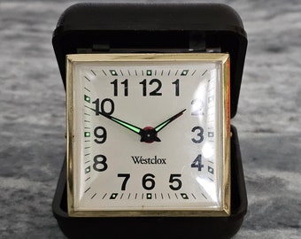 Vintage Westclock Folding Wind Up Travel Alarm Clock Brown Plastic Case - AS IS