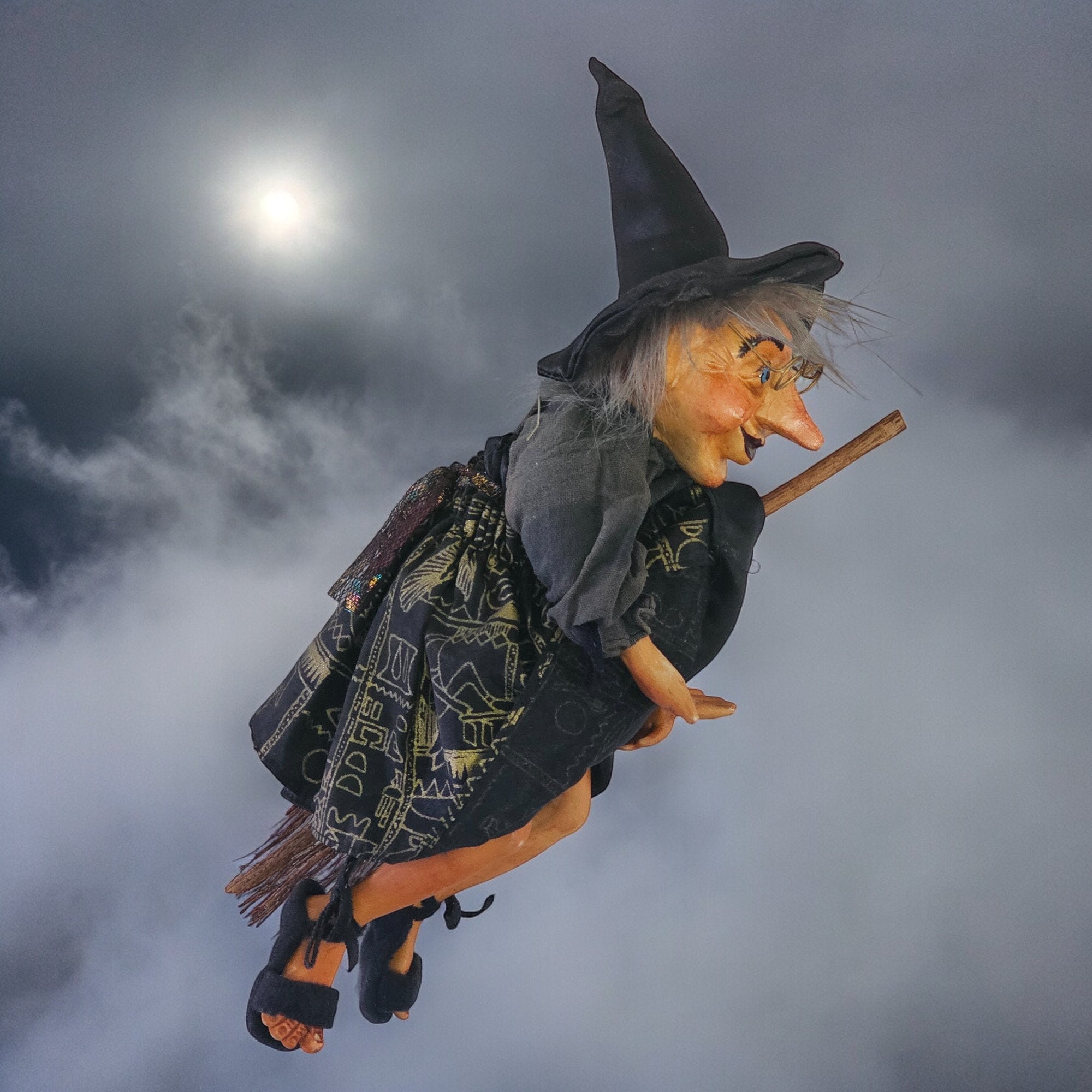 Vintage Hanging Flying Witch On A Broom Halloween Doll Kasma Vintage Hanging Flying Witch On A Broom Halloween Doll Kasma