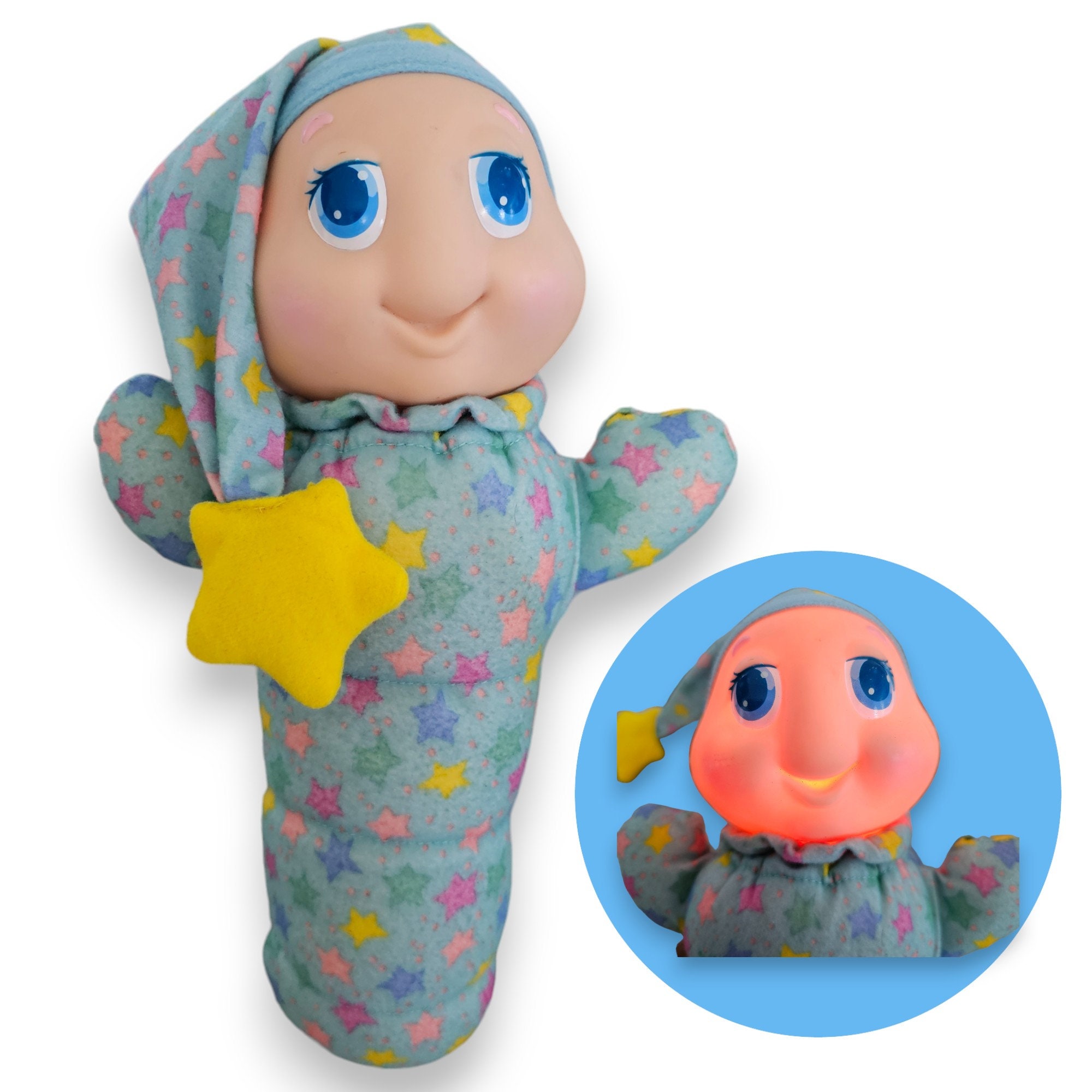Vintage 1988 Playskool Glo Worm Blue Pj's With Stars