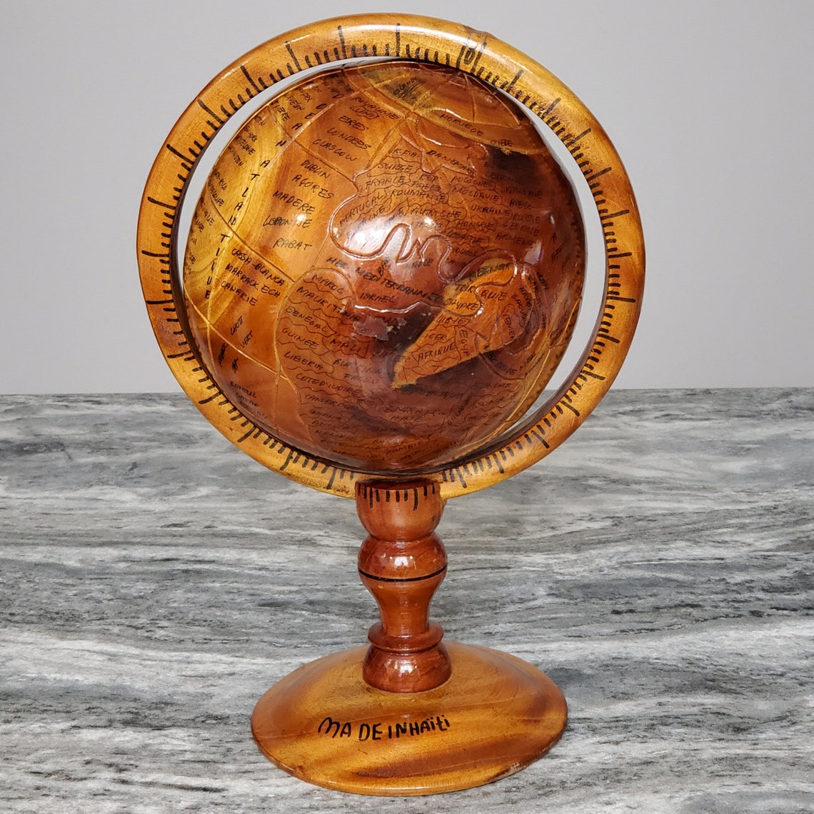 World Globe Haitian Hand Carved Wood World Globe Made in Etsy Canada