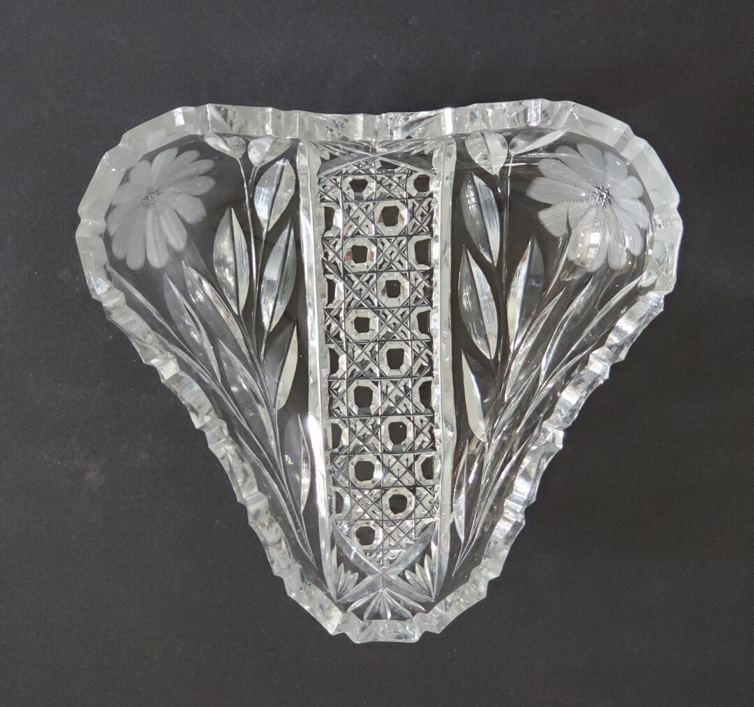 ABP Cut Glass Crystal Candy Dish Bowl Daisy Sunflowers Pattern W