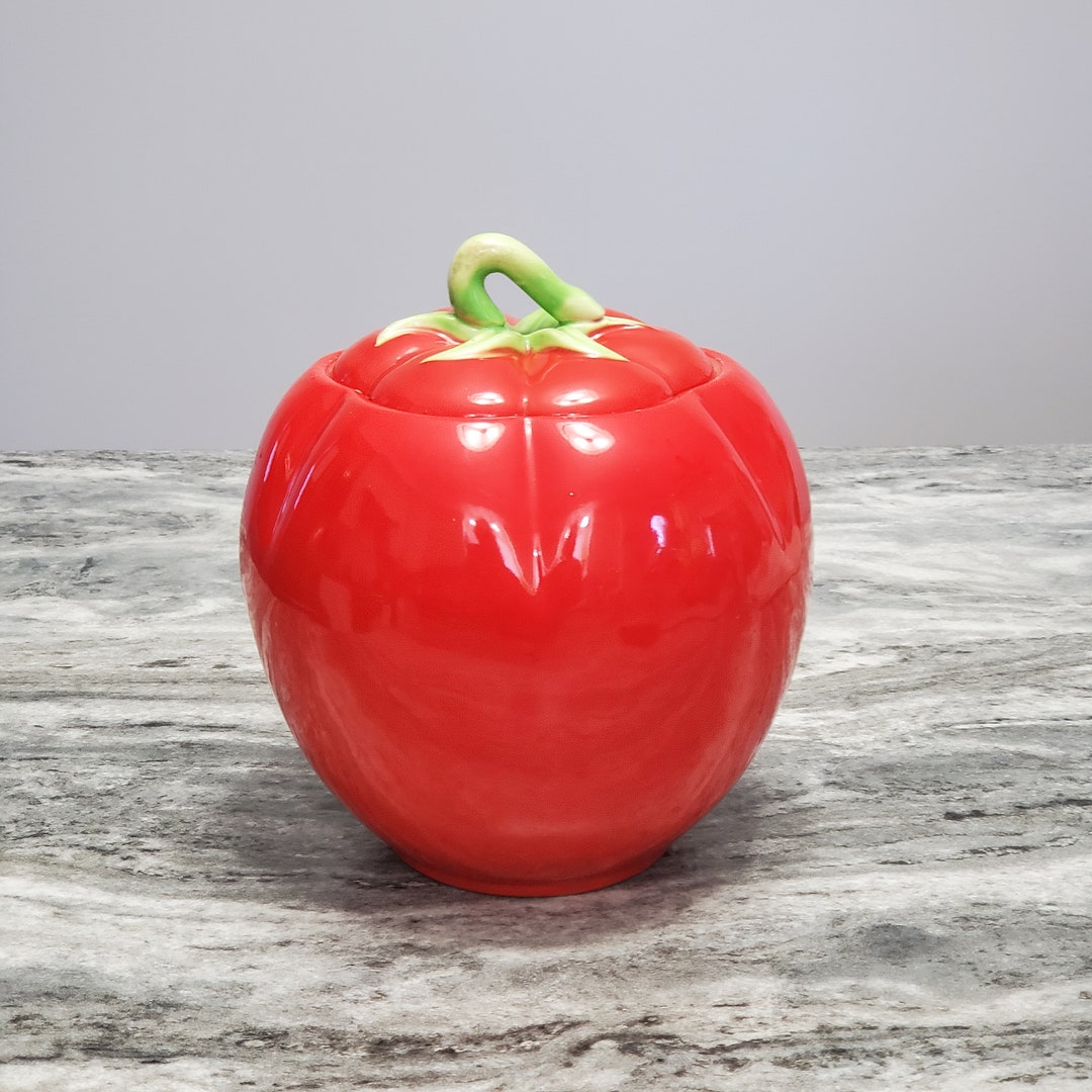 Vintage the Pantry Parade Tomato Ware Ceramic Red Tomato Cookie Jar AS