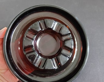 Dark Amber Smoked Glass Round Ashtray - 7" diameter MCM Glass Ashtray