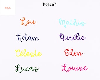 First name flocking, iron-on flex, personalization