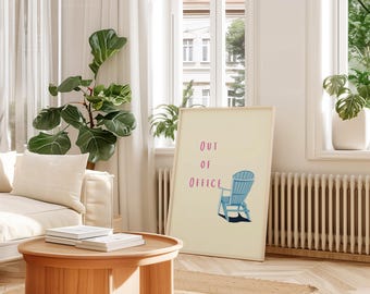 Out of Office Digital Print, Beach Wall Art, Feminine Home Office Digital Art, Summer Poster, Minimalistic Art, Vacation Poster