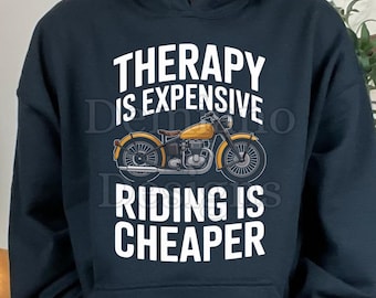 Terapia é cara, andar de moto é mais barato (Arquivo PNG) | Presente engraçado para motociclistas | Frase sobre motociclismo