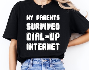 Meus pais sobreviveram à internet discada SVG PNG | Design retrô nostálgico dos anos 90 | Presente engraçado para geek de tecnologia | Humor vintage em pixel art de computador