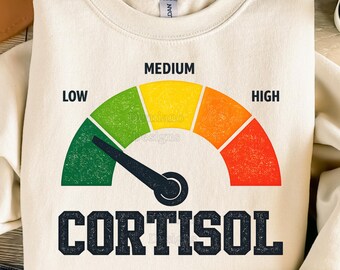 Tendência de memes sobre níveis baixos de cortisol em SVG e PNG, design engraçado de medidor de estresse, humor sobre ansiedade em SVG, arquivo de corte para Cricut e Silhouette voltado para saúde mental.