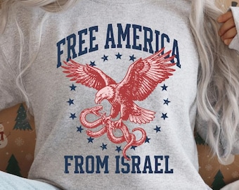 Liberte a América de Israel SVG PNG Citação de protesto político Bandeira americana vintage Slogan patriótico ativista, EUA Israel Irã Download digital