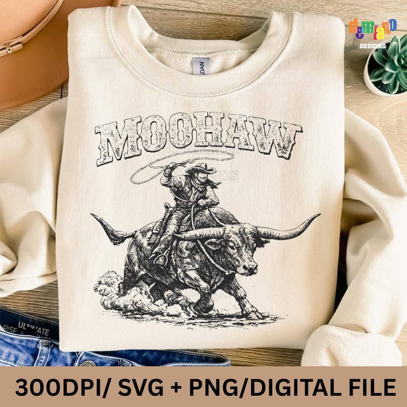 Moohaw SVG PNG Western Cow Design, Cowboy Riding Cow SVG, Funny Farm ...