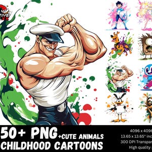 50+ Bundle PNG de dessins animés pour l'enfance | Personnages mignons et nostalgiques | Téléchargement numérique transparent de haute qualité de 300 ppp pour les t-shirts