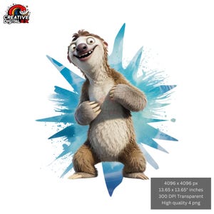 Funny Cartoon Character PNG | Cute Animated Sloth Shirt Design | Cute Cartoon Sloth | Adorable Lazy Sloth Clipart | Transparent Background