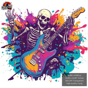 Rock n Roll Skeleton, Rockstar Png, Guitar Lovers Png, Rock Star Guitarist Gift Tshirts Designs, Musicians Png Shirts, Digital Download