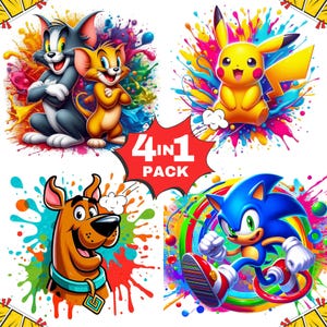 4-in-1 Fun Cartoon Character Pack – Colorful and Playful Designs of Classic Animated Characters – Perfect for Kids Shirt