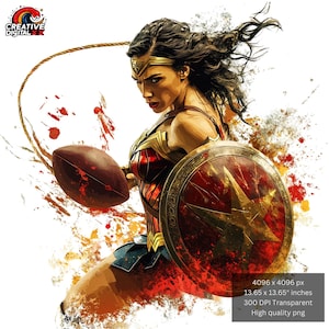 Powerful Warrior Digital Art PNG, Female Hero Clipart, Football Action T-Shirt Design, Strong Woman Illustration, High-Quality Woman Png