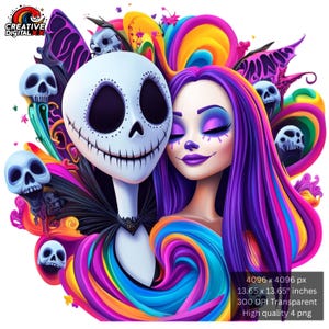 4-PNG Jack and Sally png, Splash Watercolor Digital PNG file for sublimation - High Resolution -Instant Digital PNG Download - Best Seller