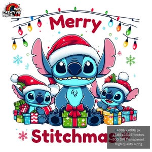 Cute Merry Stitchmas Christmas Clipart | Stitch Christmas High Resolution PNG | Digital Design Sublimation| Stitchmas | Instant Download Png