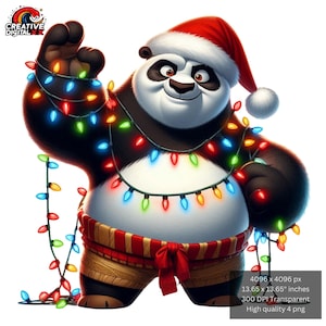 Panda de Natal PNG, Kung-Fu-Panda PNG, vibrações de Natal, arquivo PNG de design digital de camiseta para sublimação - alta resolução - download instantâneo