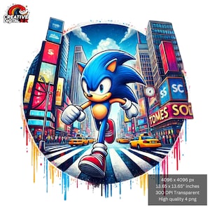 Hedgehog Cartoon Sonic Png Vibrant Colours Digital Design Art file for sublimation -Instant Digital PNG Download - High Resolution