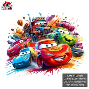 4 Car PNG Lightning Cars Splash and Watercolor Digital design PNG file for sublimation - High Resolution -Instant Digital PNG Download