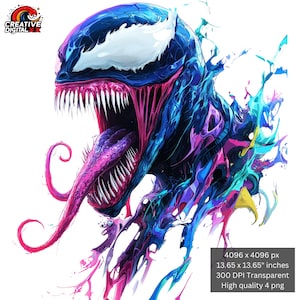 Venom Abstract Monster Face PNG | Colorful Horror Creature Digital Art | Vibrant Fantasy Clipart | High-Quality Digital Instant Download