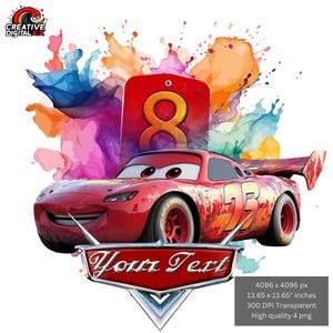 Car Custom PNG, Lightning Cars Splash & Watercolor Digital design, Editable Personalized Name Png, High Resolution-Instant Digital Download