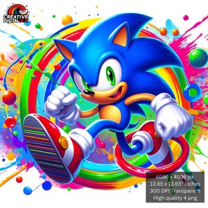 4-PNG Hedgehog Cartoon Sonic Png Colori vivaci Design digitale File di arte per sublimazione - Download PNG digitale istantaneo - Alta risoluzione