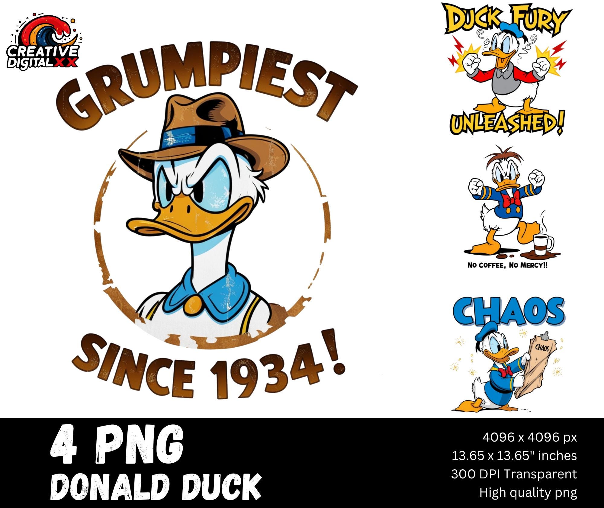 Grumpy Duck PNG Bundle | Digital Download | 4 High-quality Duck Designs |  Perfect for T Shirts and Crafts | No Coffee No Mercy Png Bundles - Etsy, image size:2000x1682