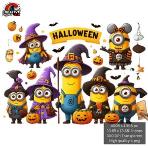 4-PNG Minions Halloween Cartoon Vibrant Color Digital Design Minion Clipart - Instant Digital PNG Download - Transparent backgrounds cartoon