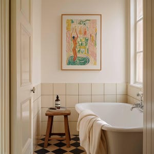 Bathroom Printable: Painterly Shower Dancing. Statement Wall Art for Apartment. Instant Download