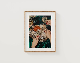 Dining Room Wall Art | Oyster and Champagne | Printable Digital Download